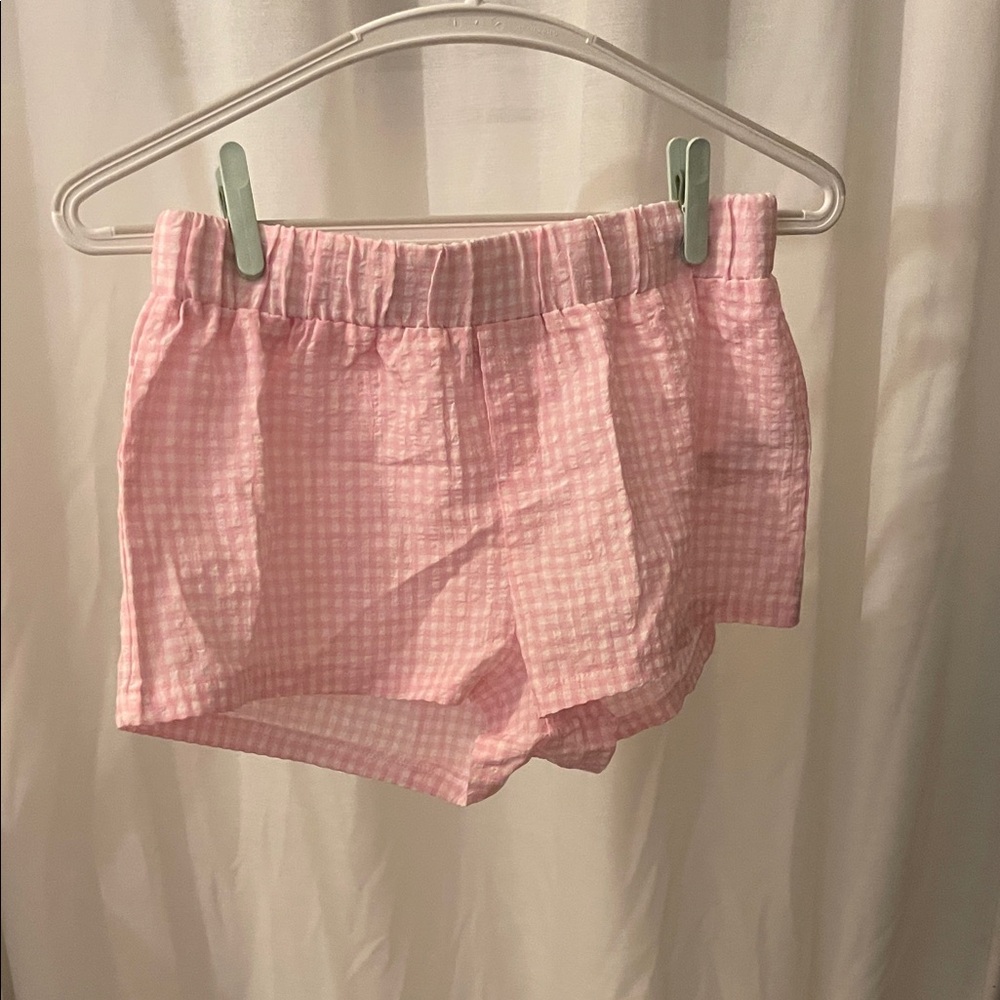 Edikted Pink Checkered High Waist Shorts